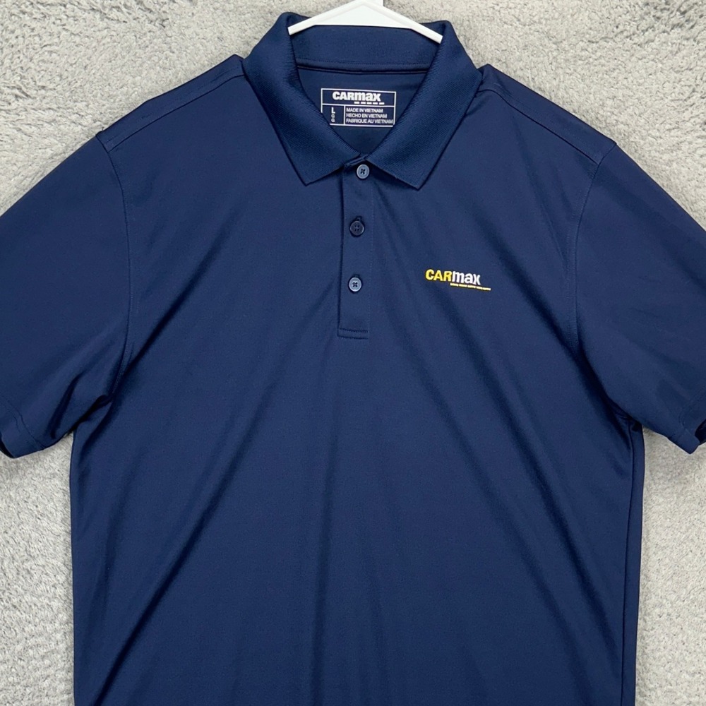 Carmax Mens Golf Polo Shirt Large Dark Blue Graphic Short Sleeve Rugby Outdoor